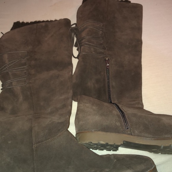 LANDS ENDS CHOCOLATE KNEE HIGH SUEDE SWEATER BOOTS - Picture 7 of 12